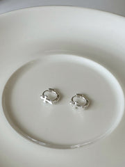 [925 Silver] Mini Cross One-Touch Ring Earrings 