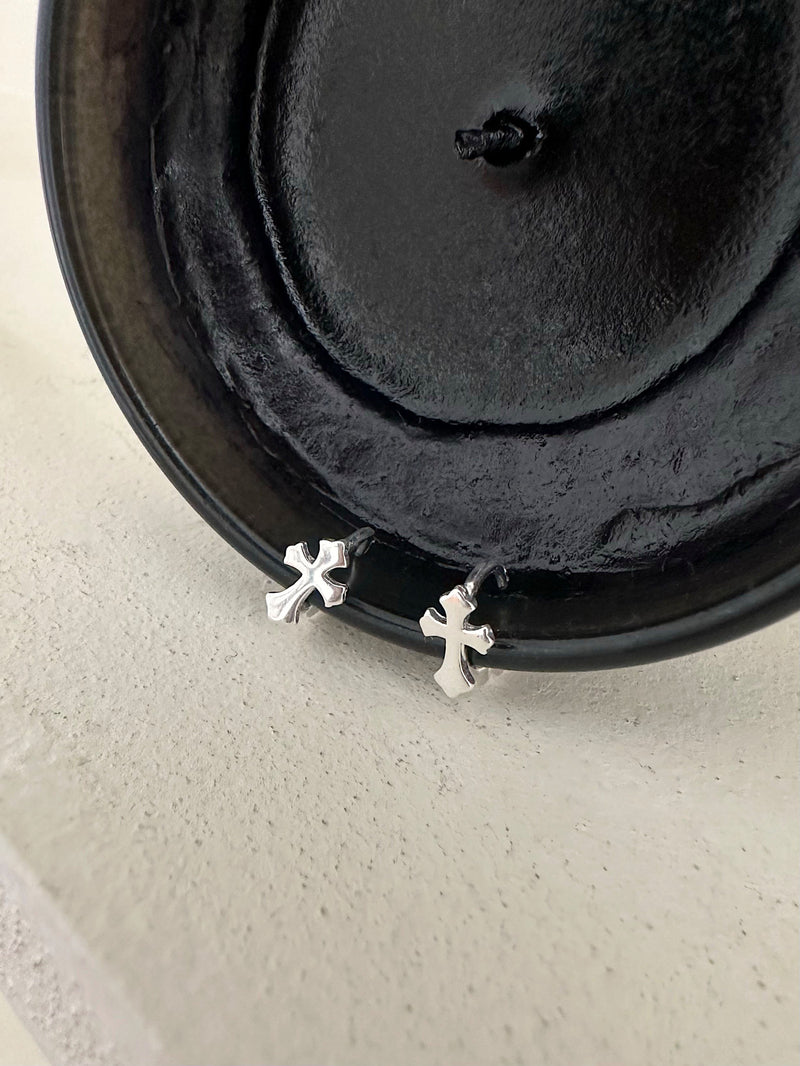 [925 Silver] Mini Cross One-Touch Ring Earrings 