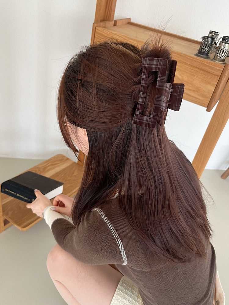 ベルベット チェック スクエア ヘアクリップ (4Color)