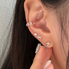 [925 Silver]エックス X ライン ピアス (2Type) 20G ボディピアス キャッチ ピアッシング 軟骨ピアス