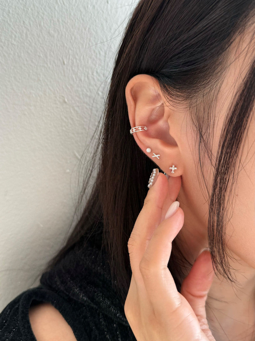 [925 Silver]エックス X ライン ピアス (2Type) 20G ボディピアス キャッチ ピアッシング 軟骨ピアス