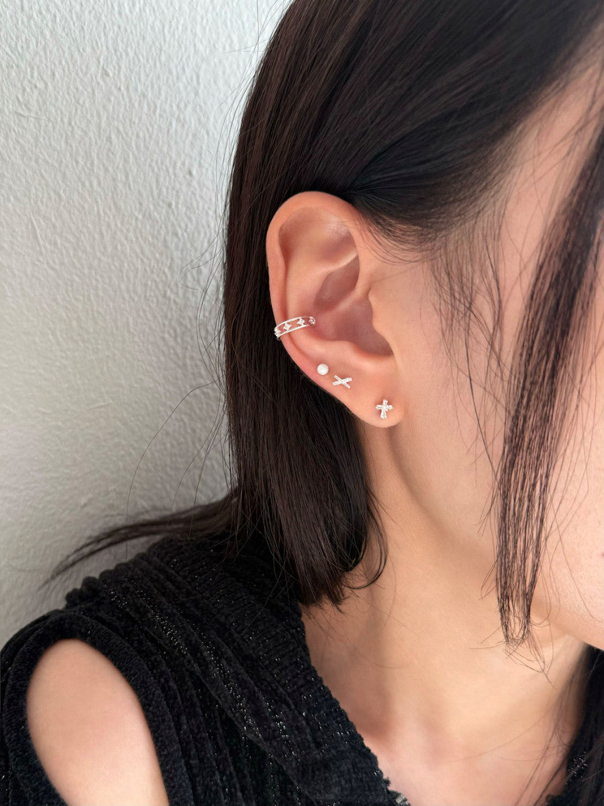 [925 Silver]エックス X ライン ピアス (2Type) 20G ボディピアス キャッチ ピアッシング 軟骨ピアス