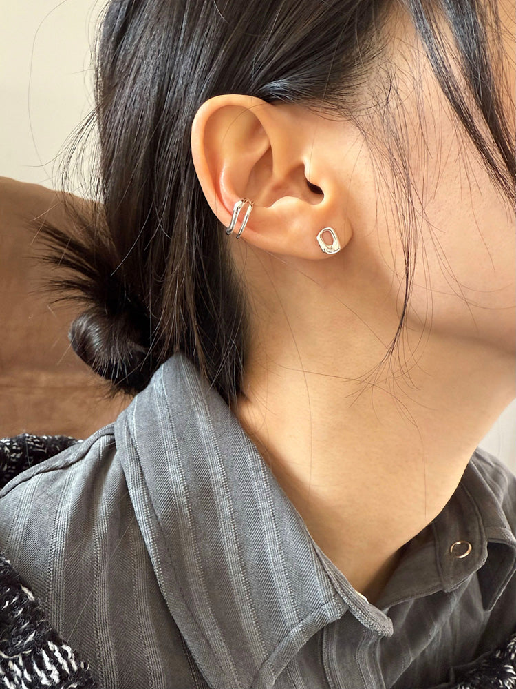 [925 Silver] ต่างหูแบบสวมนิ้ว Rough Wave Line สำหรับทั้ง 2 ข้าง 
