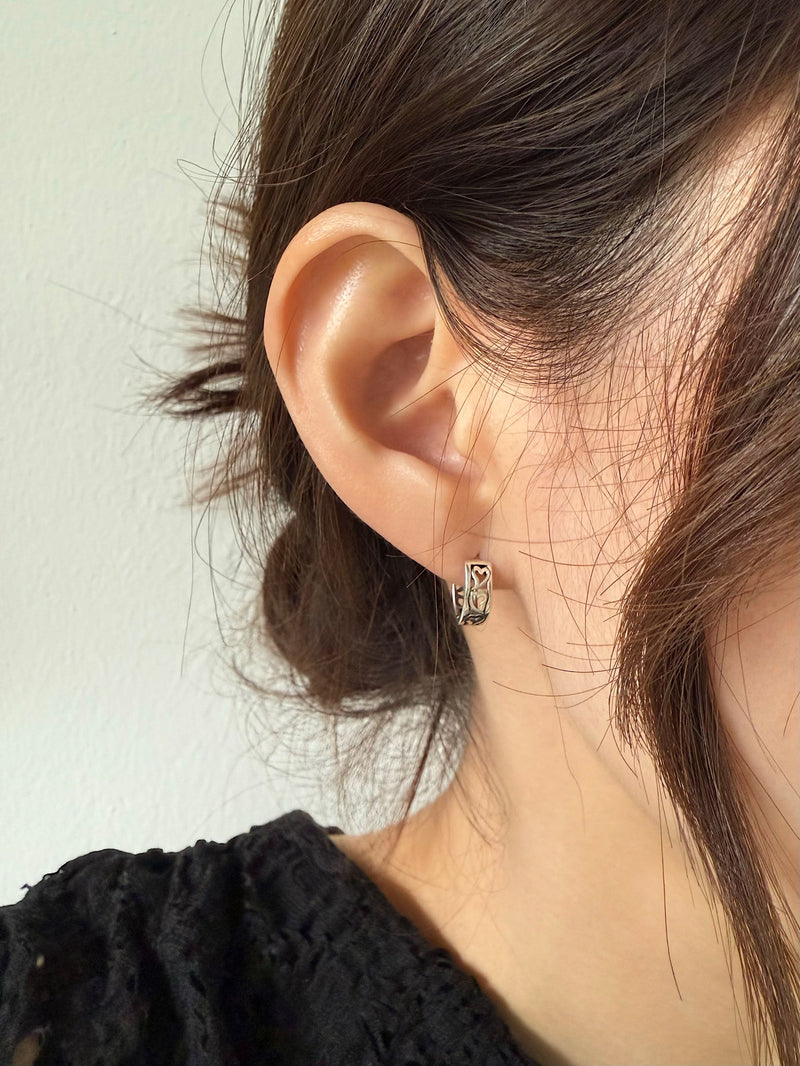 [925 Silver] Rough Wave Line One-Touch Ring Earrings for Both Ears 