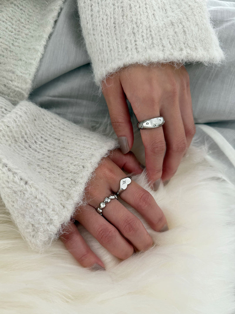 [925 เงิน] แหวนเพชรประกาย 3 เหลี่ยม