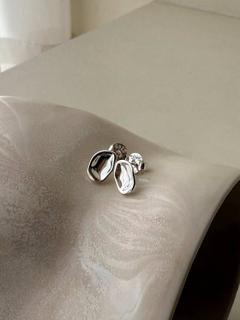 [925 Silver] Rough Wave Line One-Touch Ring Earrings for Both Ears 