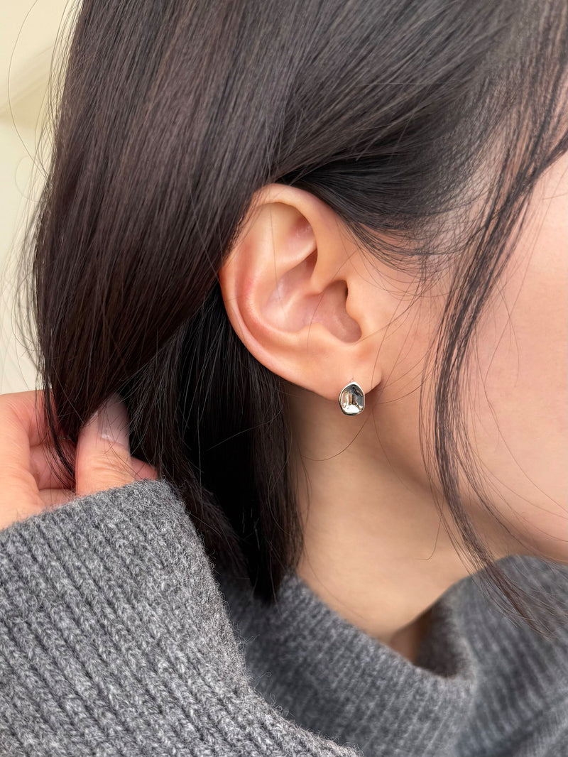 [925 Silver] Rough Wave Line One-Touch Ring Earrings for Both Ears 