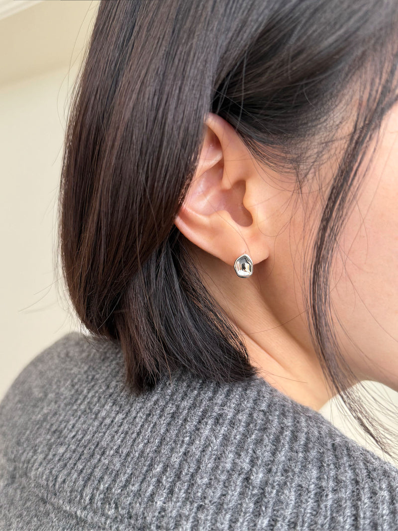 [925 Silver] Rough Wave Line One-Touch Ring Earrings for Both Ears 