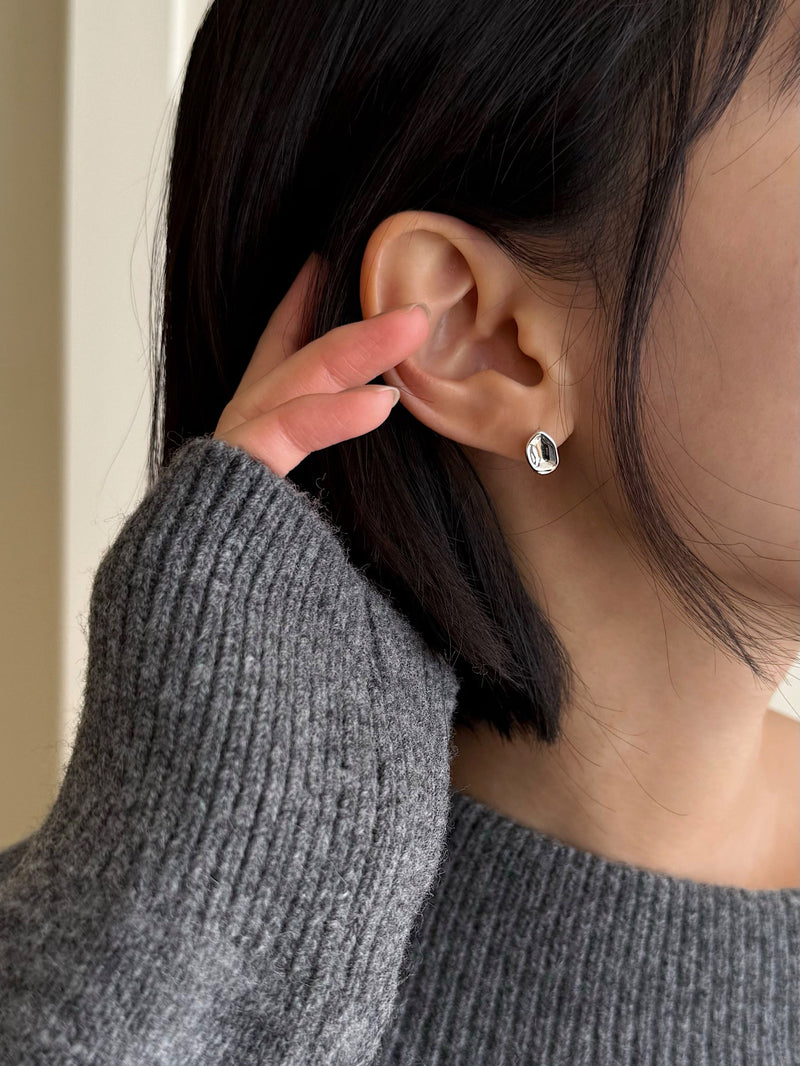 [925 Silver] Rough Wave Line One-Touch Ring Earrings for Both Ears 