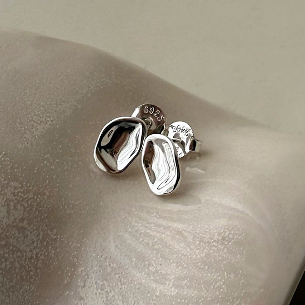 [925 Silver] Rough Wave Line One-Touch Ring Earrings for Both Ears 
