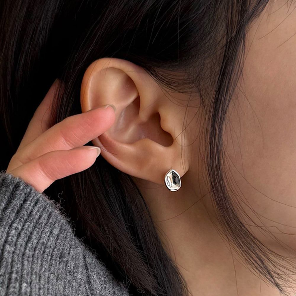 [925 Silver] Rough Wave Line One-Touch Ring Earrings for Both Ears 