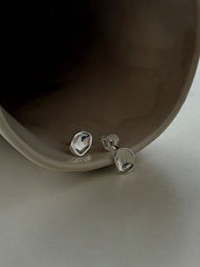 [925 Silver] Rough Wave Line One-Touch Ring Earrings for Both Ears 