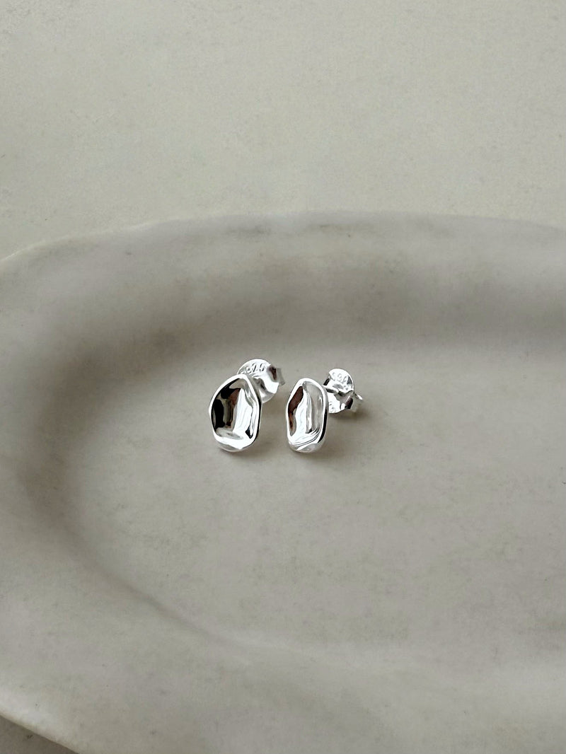 [925 Silver] Rough Wave Line One-Touch Ring Earrings for Both Ears 