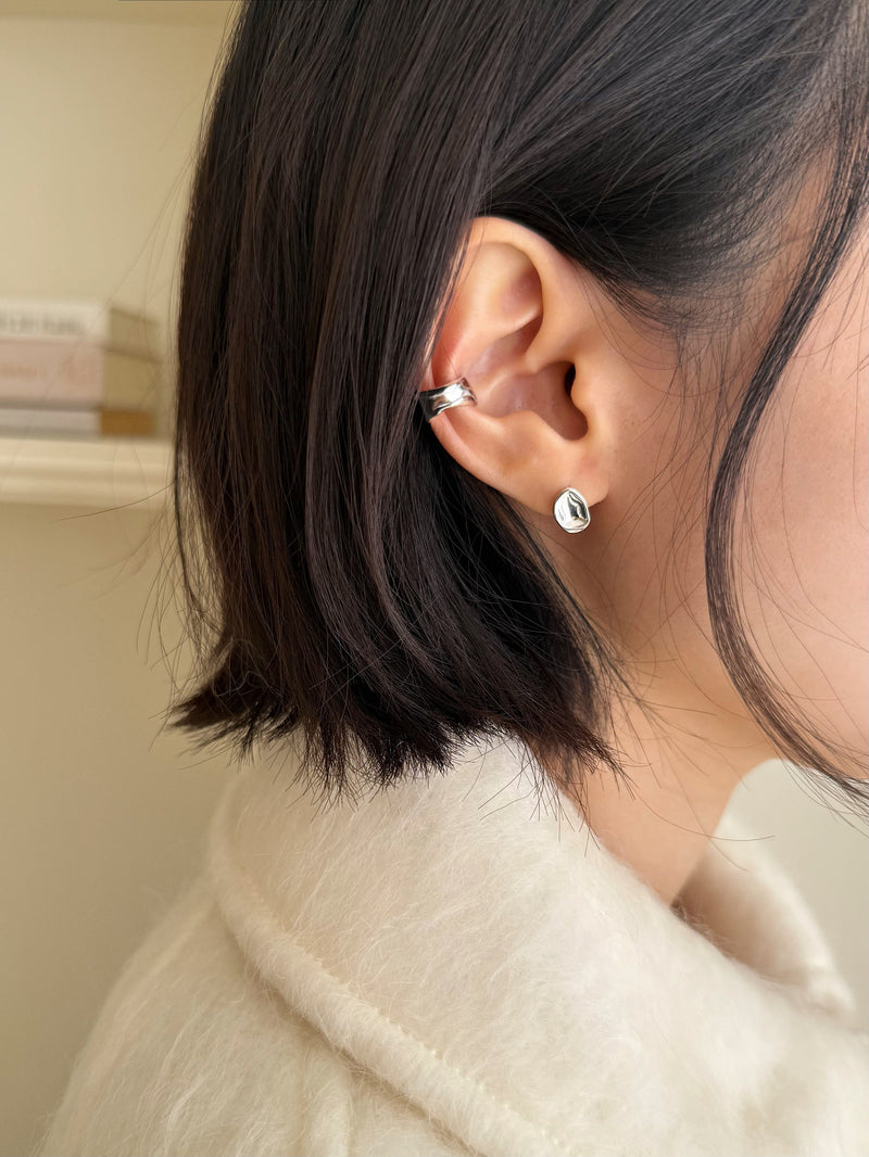 [925 Silver] Rough Wave Line One-Touch Ring Earrings for Both Ears 