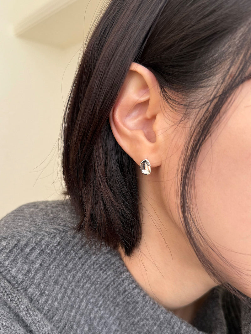[925 Silver] Rough Wave Line One-Touch Ring Earrings for Both Ears 