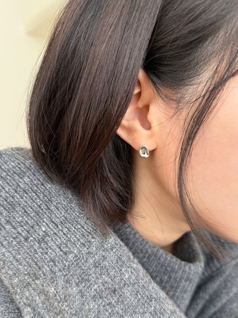[925 Silver] Rough Wave Line One-Touch Ring Earrings for Both Ears 