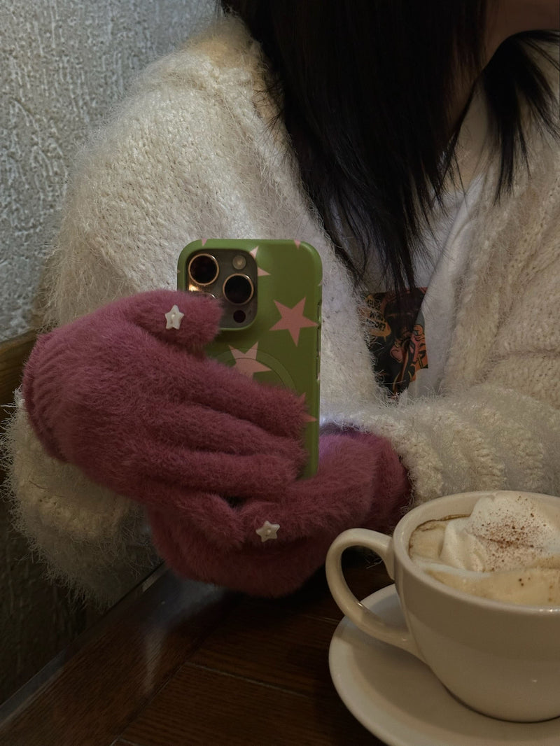 スター ポイント アンゴラ風 スマホ対応 フィンガーレス手袋（2色）アンゴラ手袋 / スマホ対応手袋 / フィンガーレス手袋 / 指なし手袋