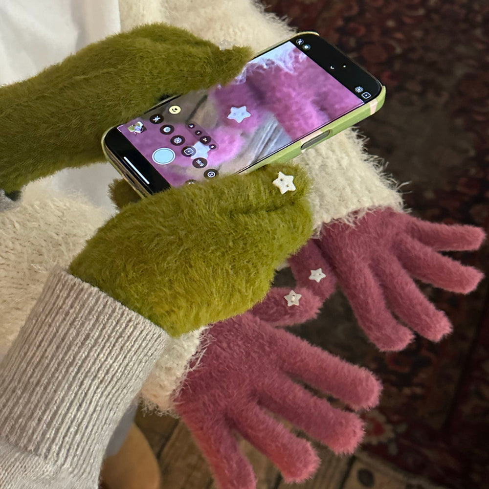 スター ポイント アンゴラ風 スマホ対応 フィンガーレス手袋（2色）アンゴラ手袋 / スマホ対応手袋 / フィンガーレス手袋 / 指なし手袋