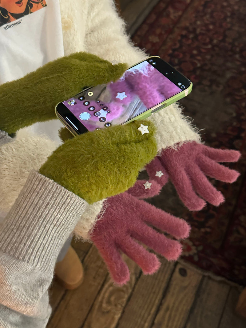 スター ポイント アンゴラ風 スマホ対応 フィンガーレス手袋（2色）アンゴラ手袋 / スマホ対応手袋 / フィンガーレス手袋 / 指なし手袋