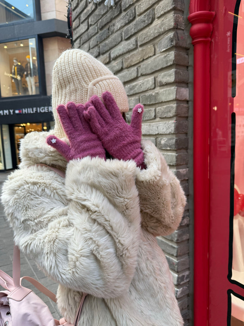 スター ポイント アンゴラ風 スマホ対応 フィンガーレス手袋（2色）アンゴラ手袋 / スマホ対応手袋 / フィンガーレス手袋 / 指なし手袋