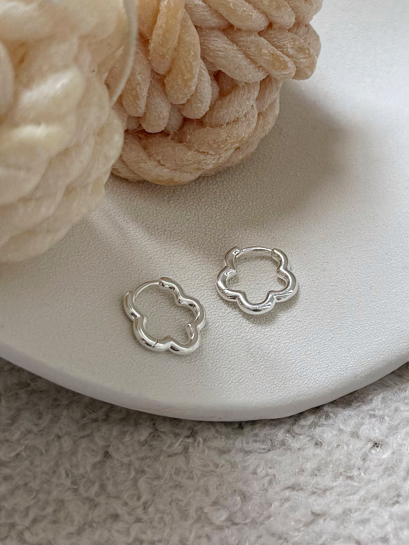 [925 Silver] Rough Wave Line One-Touch Ring Earrings for Both Ears 