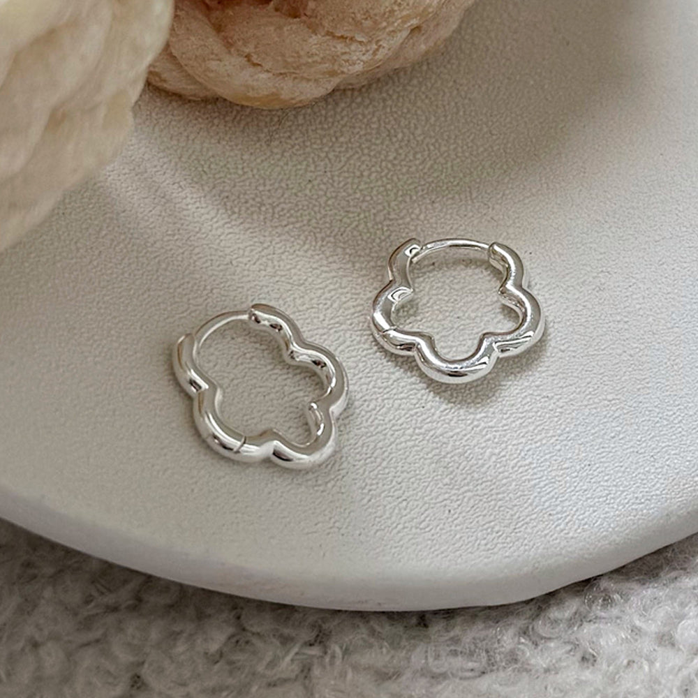 [925 Silver] Rough Wave Line One-Touch Ring Earrings for Both Ears 