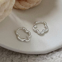 [925 Silver] Rough Wave Line One-Touch Ring Earrings for Both Ears 