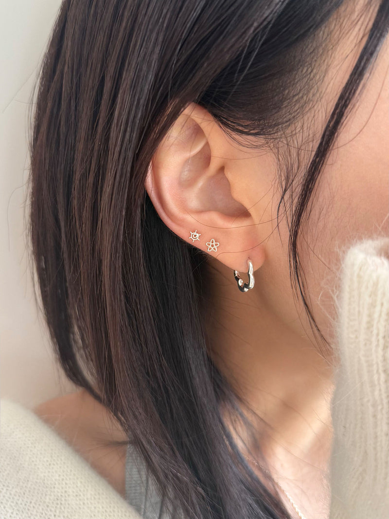 [925 Silver] Rough Wave Line One-Touch Ring Earrings for Both Ears 