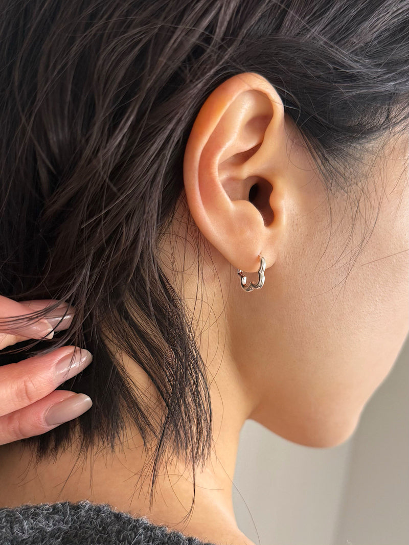 [925 Silver] Rough Wave Line One-Touch Ring Earrings for Both Ears 