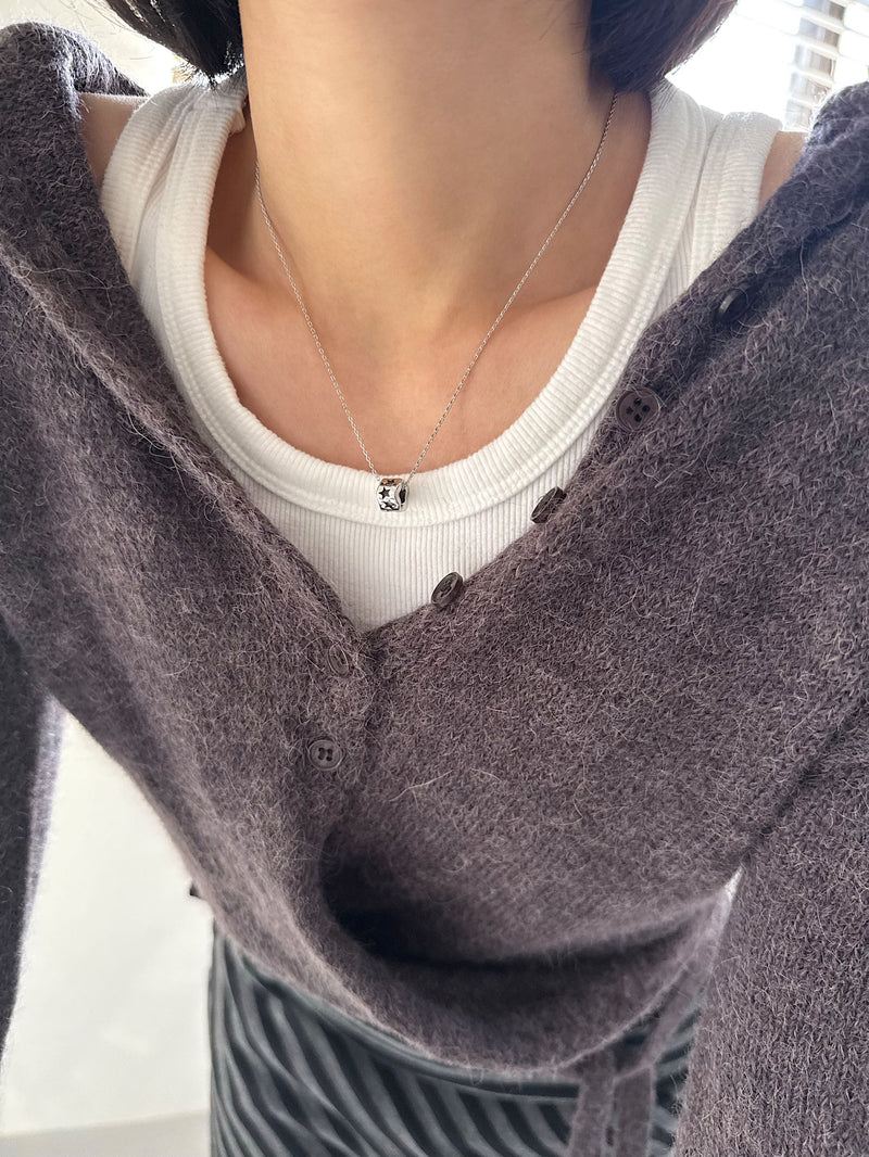 สร้อยคอเชือกถักสีดำลายเสือดาวและโลหะ (3 สี) ปรับความยาวได้ 