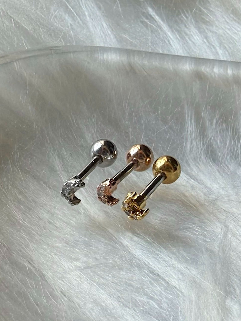 [サージカル]ミニキュービック 三日月 バーベルピアス 16G ボディピアス キャッチ 軟骨ピアス