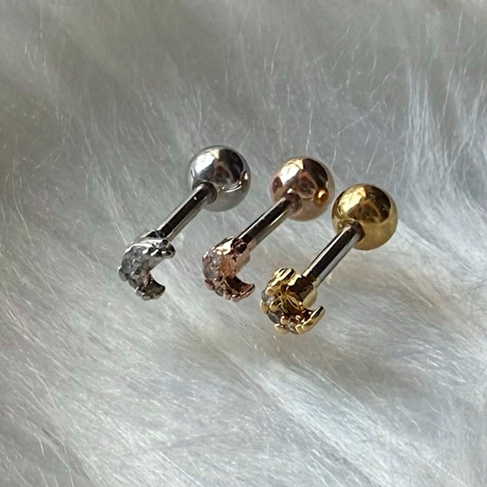 [サージカル]ミニキュービック 三日月 バーベルピアス 16G ボディピアス キャッチ 軟骨ピアス