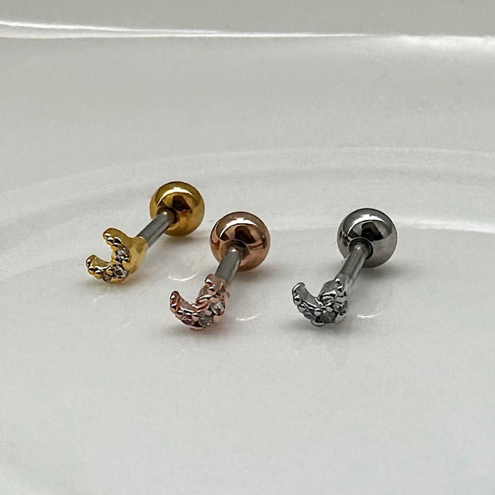 [サージカル]ミニキュービック 三日月 バーベルピアス 16G ボディピアス キャッチ 軟骨ピアス