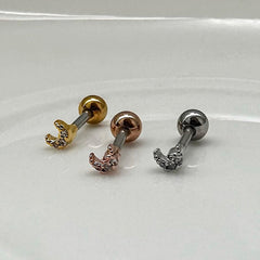 [サージカル]ミニキュービック 三日月 バーベルピアス 16G ボディピアス キャッチ 軟骨ピアス