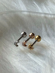 [サージカル]ミニキュービック 三日月 バーベルピアス 16G ボディピアス キャッチ 軟骨ピアス