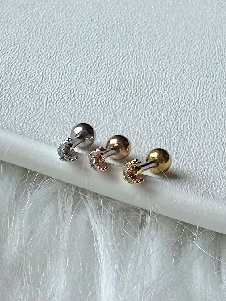 [サージカル]ミニキュービック 三日月 バーベルピアス 16G ボディピアス キャッチ 軟骨ピアス