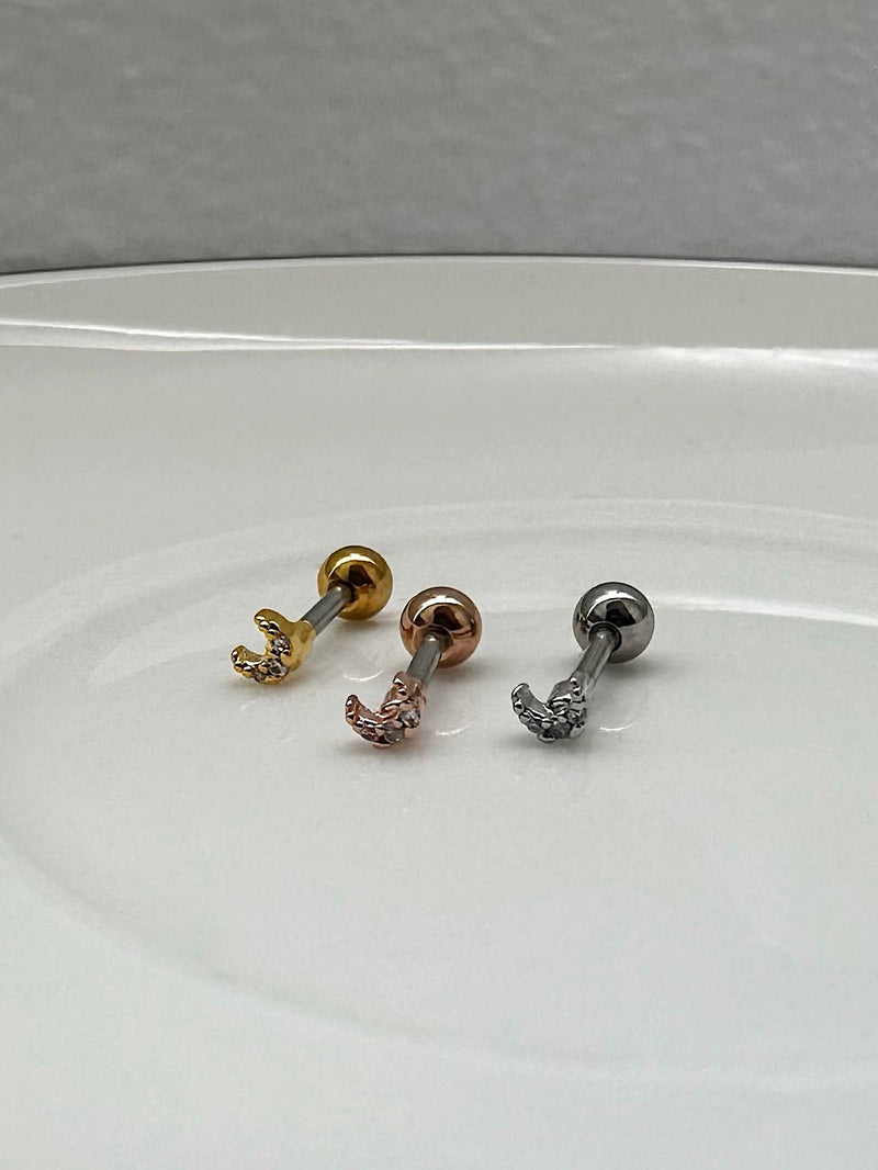 [サージカル]ミニキュービック 三日月 バーベルピアス 16G ボディピアス キャッチ 軟骨ピアス