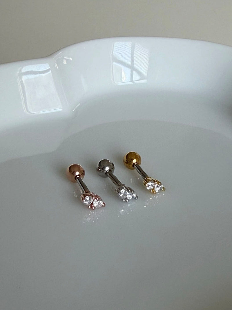 [サージカル]ダブルキュービック オーバル バーベルピアス 16G ボディピアス キャッチ 軟骨ピアス