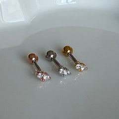 [サージカル]ダブルキュービック オーバル バーベルピアス 16G ボディピアス キャッチ 軟骨ピアス