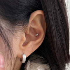 [サージカル]ダブルキュービック オーバル バーベルピアス 16G ボディピアス キャッチ 軟骨ピアス