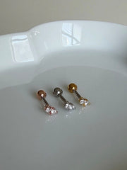 [サージカル]ダブルキュービック オーバル バーベルピアス 16G ボディピアス キャッチ 軟骨ピアス