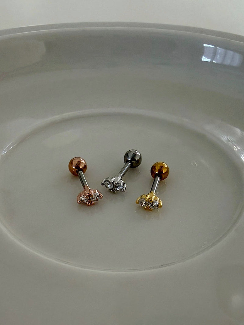 [サージカル]ダブルキュービック オーバル バーベルピアス 16G ボディピアス キャッチ 軟骨ピアス