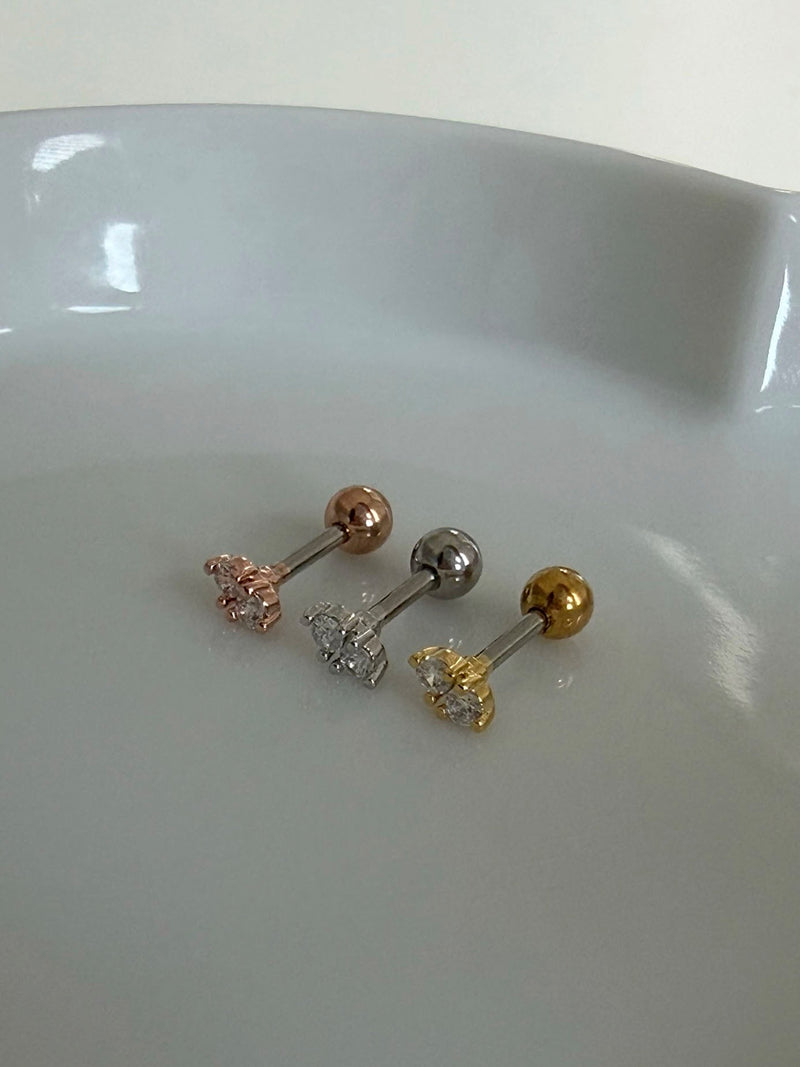 [サージカル]ダブルキュービック オーバル バーベルピアス 16G ボディピアス キャッチ 軟骨ピアス