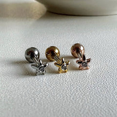 [サージカル]ミニ ラフキュービック フラワー バーベルピアス 16G ボディピアス キャッチ 軟骨ピアス