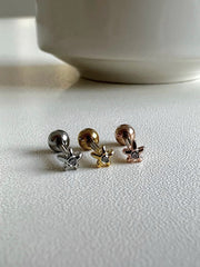 [サージカル]ミニ ラフキュービック フラワー バーベルピアス 16G ボディピアス キャッチ 軟骨ピアス