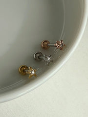 [サージカル]ミニ ラフキュービック フラワー バーベルピアス 16G ボディピアス キャッチ 軟骨ピアス