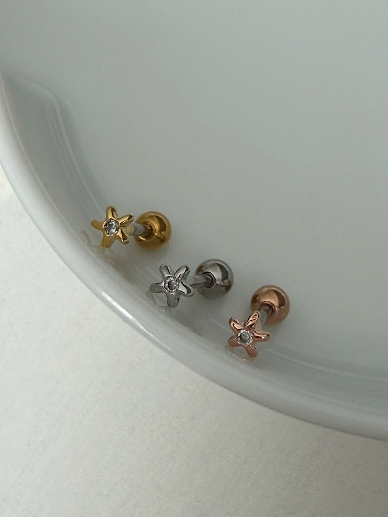 [サージカル]ミニ ラフキュービック フラワー バーベルピアス 16G ボディピアス キャッチ 軟骨ピアス