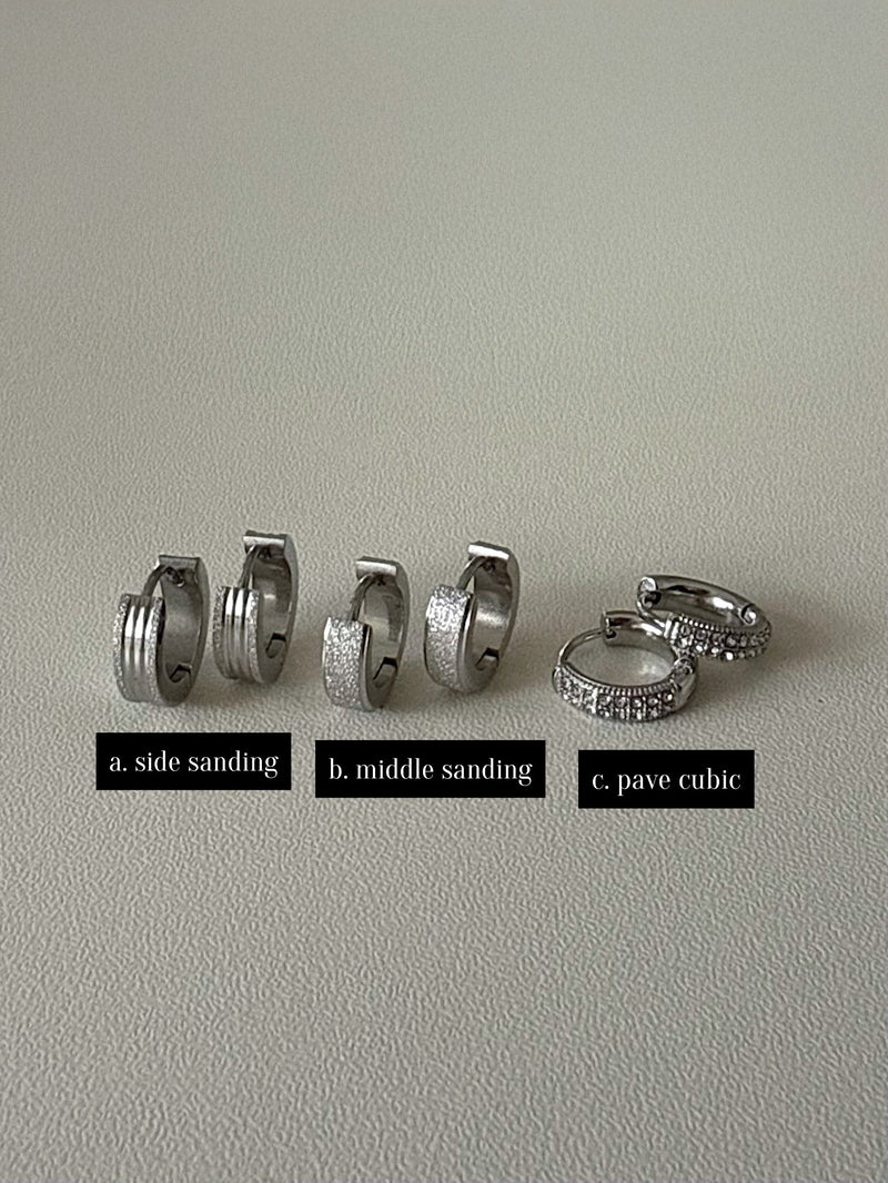 [全サージカルステンレス] グリッター ボールド ワンタッチ リングピアス フープピアス (3Type) 両耳用