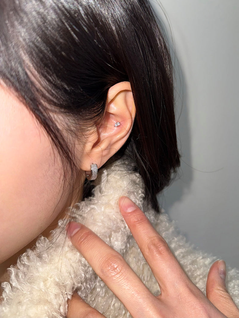 [全サージカルステンレス] グリッター ボールド ワンタッチ リングピアス フープピアス (3Type) 両耳用