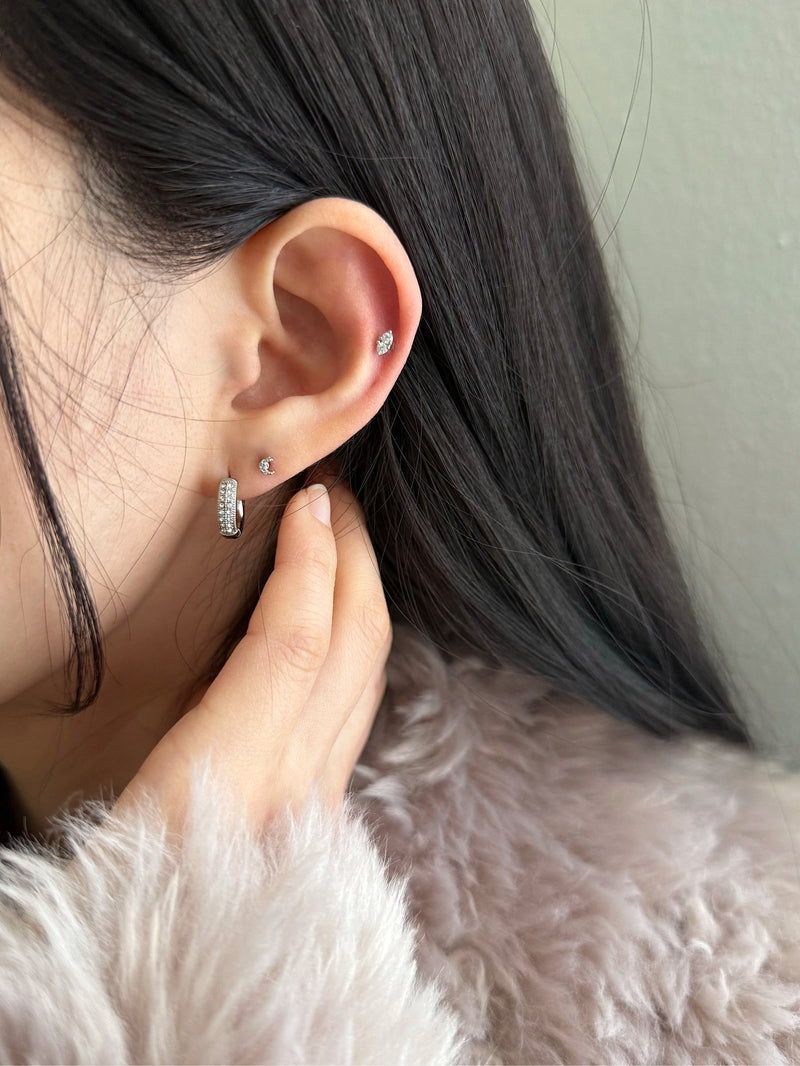 [全サージカルステンレス] グリッター ボールド ワンタッチ リングピアス フープピアス (3Type) 両耳用